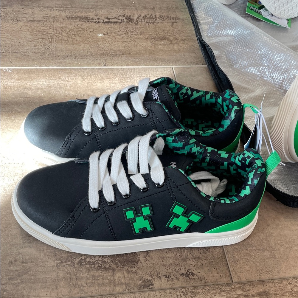 Pixel Pattern Black and Green Kids Sneakers